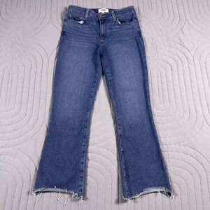 PAIGE Rory Crop Flare Jeans Womens 27 Blue High Rise Raw Hem Stretch Denim